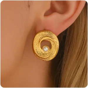 Trendy Gold Earrings for Women 18K Gold Plated Dainty Geometric Stud Earring Simple Minimalist Pearls Stud Hypoallergenic Earring for Everyday Jewelry