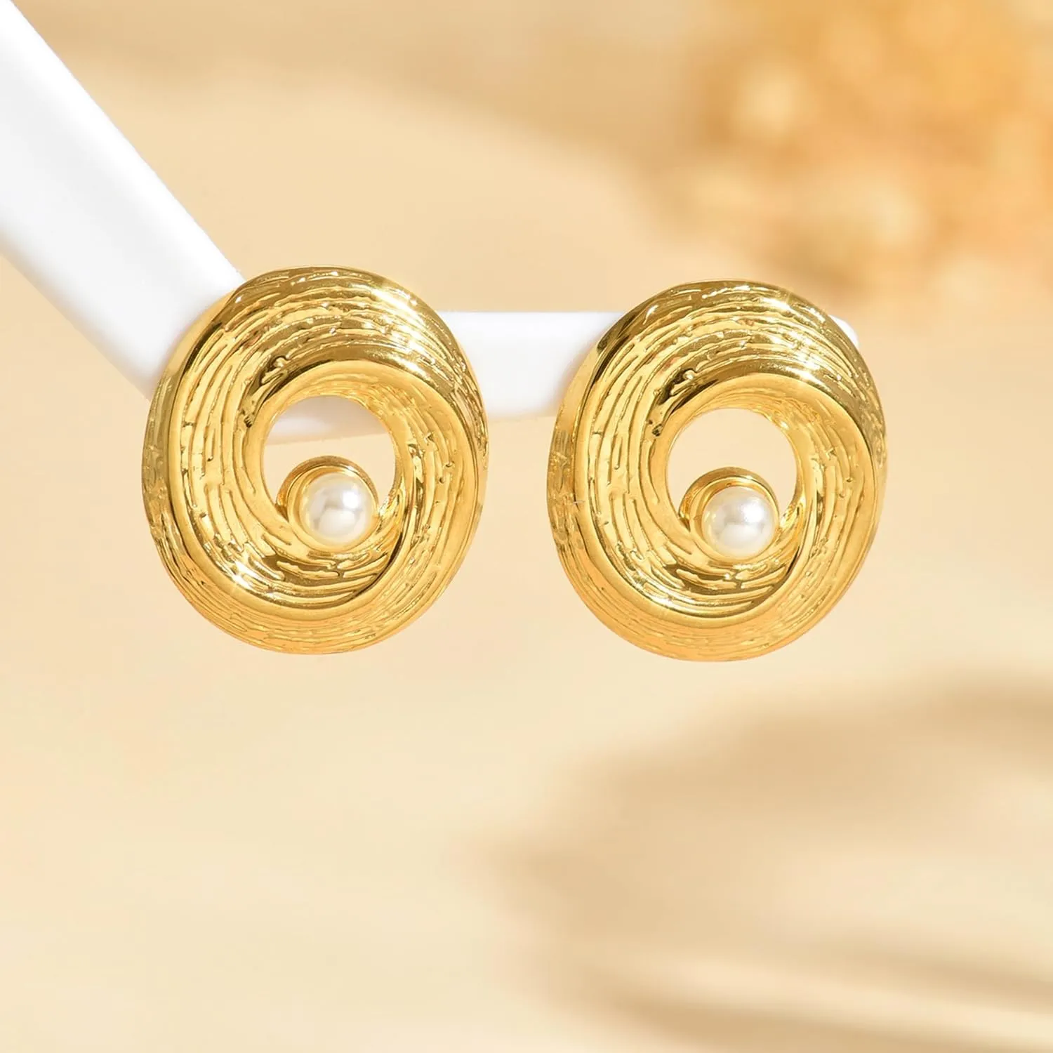 Trendy Gold Earrings for Women 18K Gold Plated Dainty Geometric Stud Earring Simple Minimalist Pearls Stud Hypoallergenic Earring for Everyday Jewelry