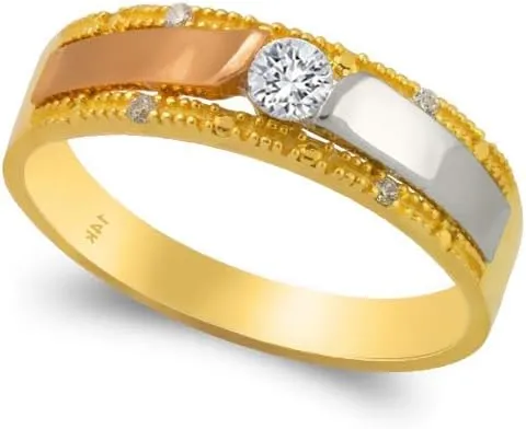 Trio Ring Set 14k Gold - 3 Piece Wedding His Engagement Her Band Rings Sets - Round Cubic Zirconia CZ for Couple Mens and Women - Anillos de Matrimonio