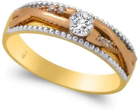 Trio Ring Set 14k Gold Tri Color - 3 Piece Wedding His Engagement Her Band Rings Sets - Round Cubic Zirconia CZ for Couple Mens and Women - Anillos de Matrimonio