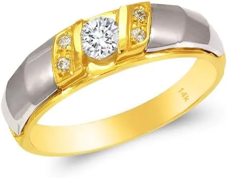 Trio Ring Set 14k Gold Two Tone - 3 Piece Wedding His Engagement Her Band Rings Sets - Round Cubic Zirconia CZ for Couple Mens and Women - Anillos de Matrimonio