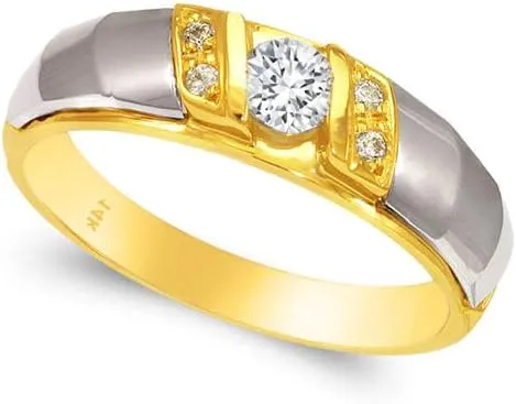 Trio Ring Set 14k Gold Two Tone - 3 Piece Wedding His Engagement Her Band Rings Sets - Round Cubic Zirconia CZ for Couple Mens and Women - Anillos de Matrimonio