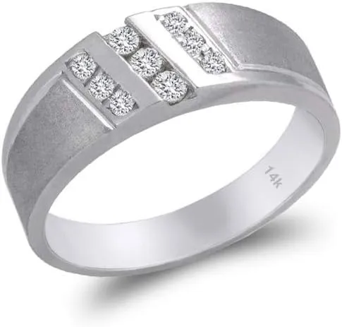 Trio Ring Set 14k White Gold - 3 Piece Wedding His Engagement Her Band Rings Sets - Round Cubic Zirconia CZ for Couple Mens and Women - Anillos de Matrimonio