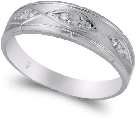 Trio Ring Set 14K White Gold - 3 Piece Wedding His Engagement Her Band Rings Sets - Round Cubic Zirconia CZ for Couple Mens and Women - Anillos de Matrimonio