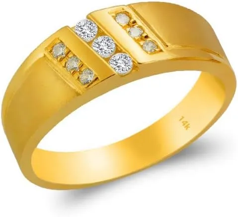 Trio Ring Set 14k Yellow Gold - 3 Piece Wedding His Engagement Her Band Rings Sets - Round Cubic Zirconia CZ for Couple Mens and Women - Anillos de Matrimonio