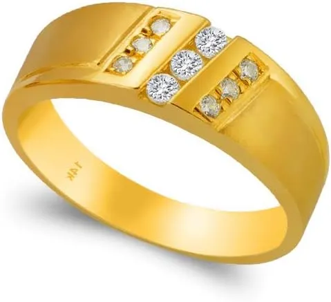 Trio Ring Set 14k Yellow Gold - 3 Piece Wedding His Engagement Her Band Rings Sets - Round Cubic Zirconia CZ for Couple Mens and Women - Anillos de Matrimonio