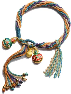 Tuna Bracelet of Reincarnation,Colorful Rope Gold Swallowing Beast Bracelet Remove Bad Luck Resolve and Reincarnation Tibetan Bracelet Adjustable Handmade Feng Shui Samsara Bracelet Religious Jewelry Gifts for Women Men
