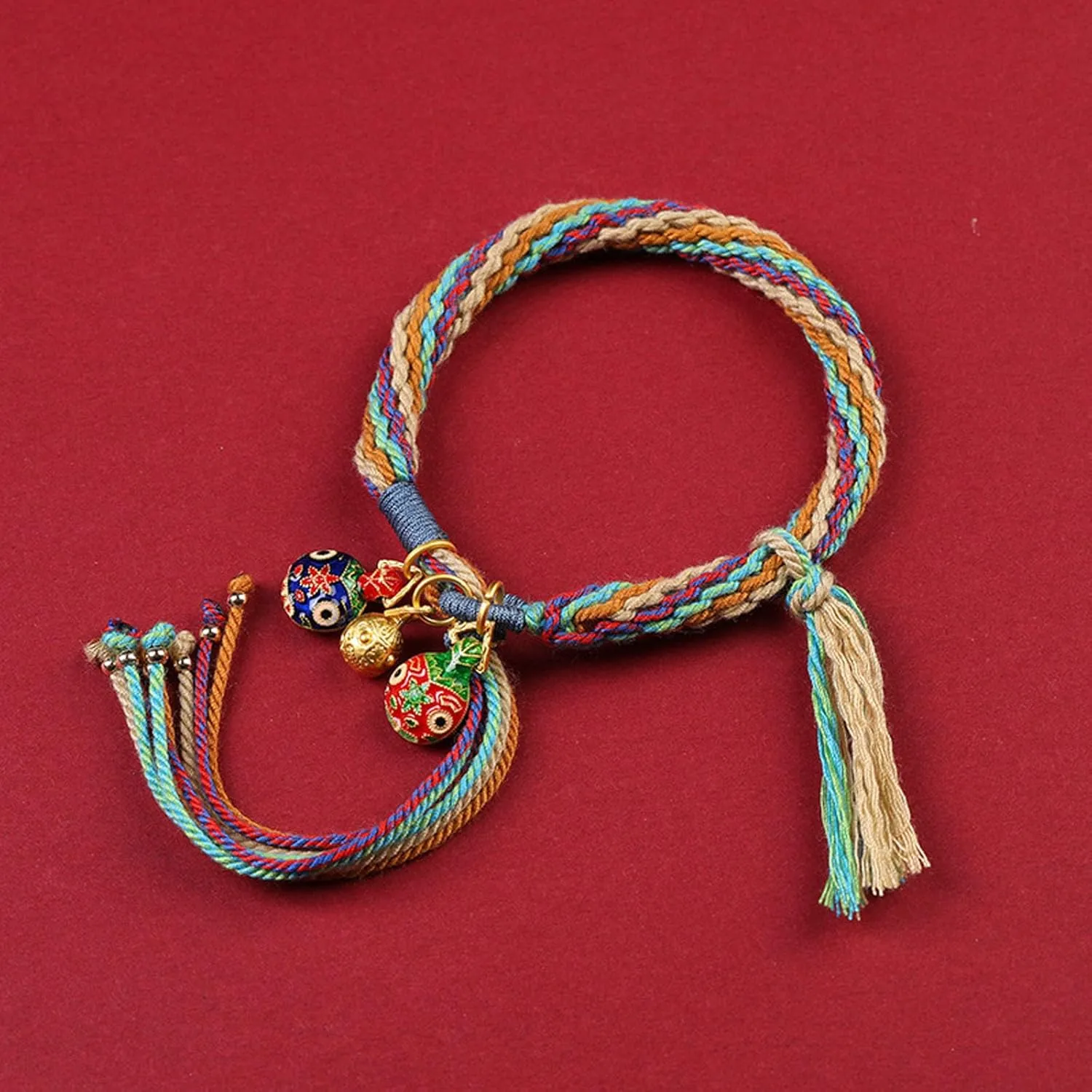 Tuna Bracelet of Reincarnation,Colorful Rope Gold Swallowing Beast Bracelet Remove Bad Luck Resolve and Reincarnation Tibetan Bracelet Adjustable Handmade Feng Shui Samsara Bracelet Religious Jewelry Gifts for Women Men