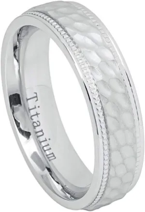 Tungsten Jeweler Engraving Ring for Men and Women Titanium Band Rings 6mm White IP Plated Brushed Dimpled Center Milgrained Edges Wedding Band Ring Ideal for Couples