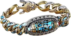 Turquoise Six-Character Mantra Nine-Eyed Dzi Bead Bracelet - Tibetan Style Transfer Rotating Nine Eyes Dzi Beads Meditation Amulet Good Luck Bangle
