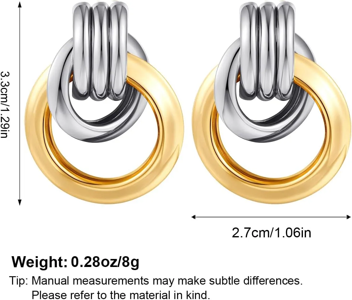 Two Tone Knot Studs Earrings Gold and Silver Door Knocker Earrings for Women Mixed Metal Geometric Earrings Lightweight Trendy Jewelry