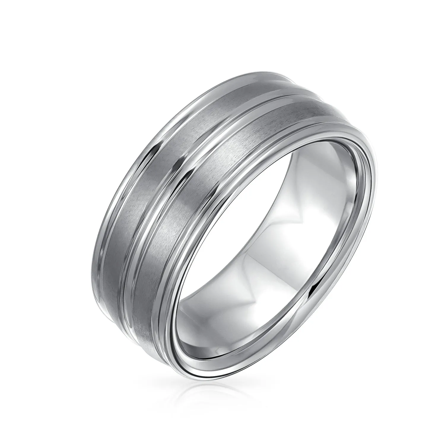Two Tone Tungsten Wedding Band Ring with 14K Gold Plated Center Stripe for Men