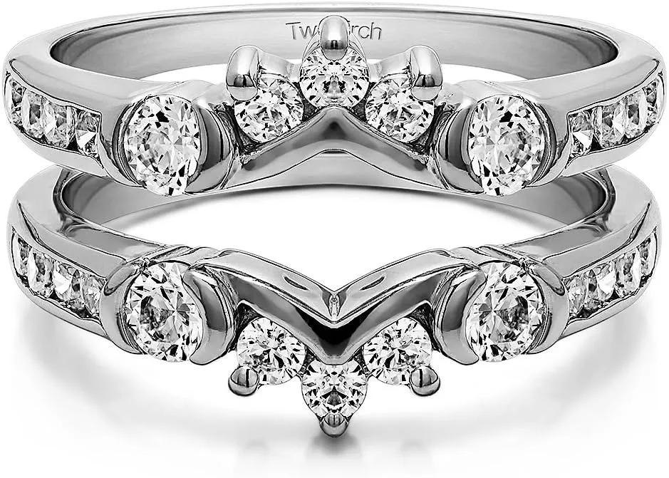 TwoBirch 1.01 Ct. Half Halo Prong and Channel Set Ring Guard in Sterling Silver with Brilliant Moissanite