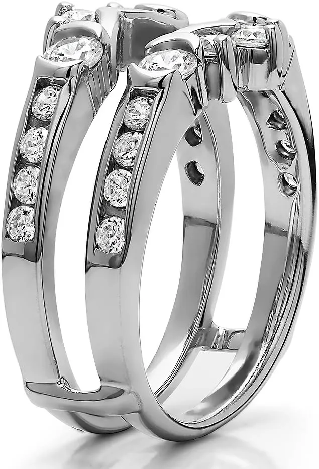 TwoBirch 1.01 Ct. Half Halo Prong and Channel Set Ring Guard in Sterling Silver with Brilliant Moissanite