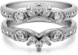 TwoBirch 1.01 Ct. Half Halo Prong and Channel Set Ring Guard in Sterling Silver with Brilliant Moissanite