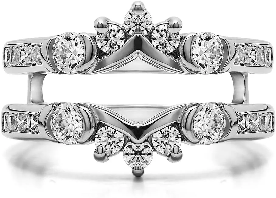 TwoBirch 1.01 Ct. Half Halo Prong and Channel Set Ring Guard in Sterling Silver with Brilliant Moissanite
