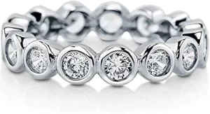 TwoBirch Platinum Plated Sterling Silver Bezel Set Round Cut Moissanite Eternity Ring (GRA CERTIFIED) (3 MM)