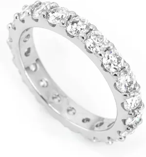 TwoBirch Platinum Plated Sterling Silver Double Shared Prong Round Cut Moissanite Eternity Ring (GRA CERTIFIED) (3 MM)