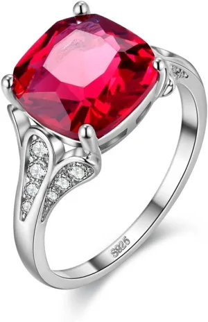 Uloveido Big Square Red Cubic Zirconia Cushion Cut Platinum Plated Solitaire Promise Ring Party Rings Women's Costume Jewelry Y146 (Choose your Size 6 7 8 9)