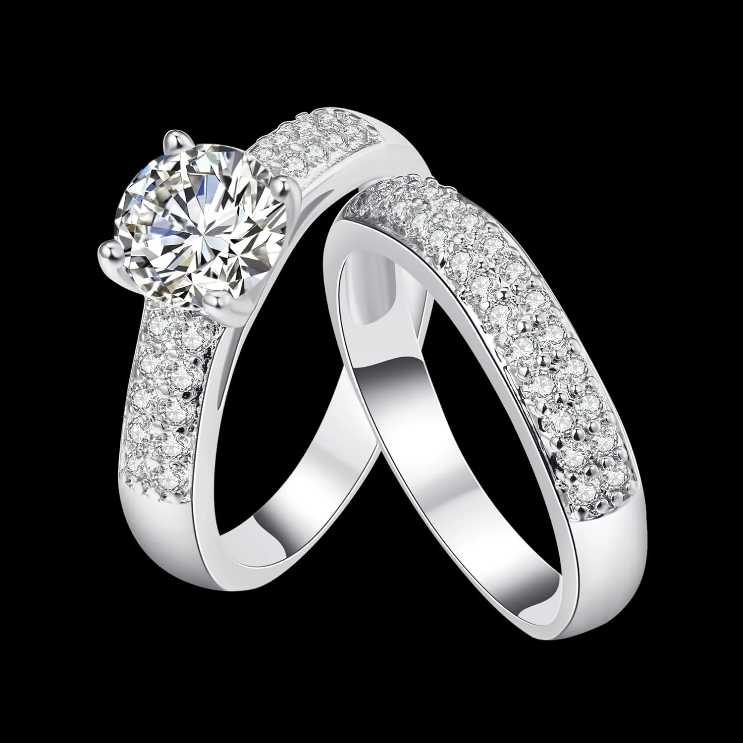 Uloveido Women's Gold and Platinum Plated AAA CZ Engagement Band Double Wedding Rings Set Fashion Bridal Rings Set for Women KR005