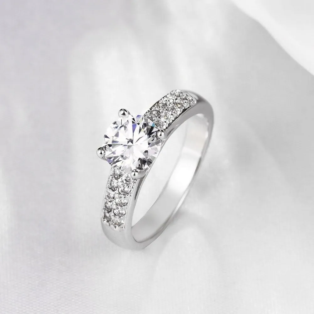 Uloveido Women's Gold and Platinum Plated AAA CZ Engagement Band Double Wedding Rings Set Fashion Bridal Rings Set for Women KR005