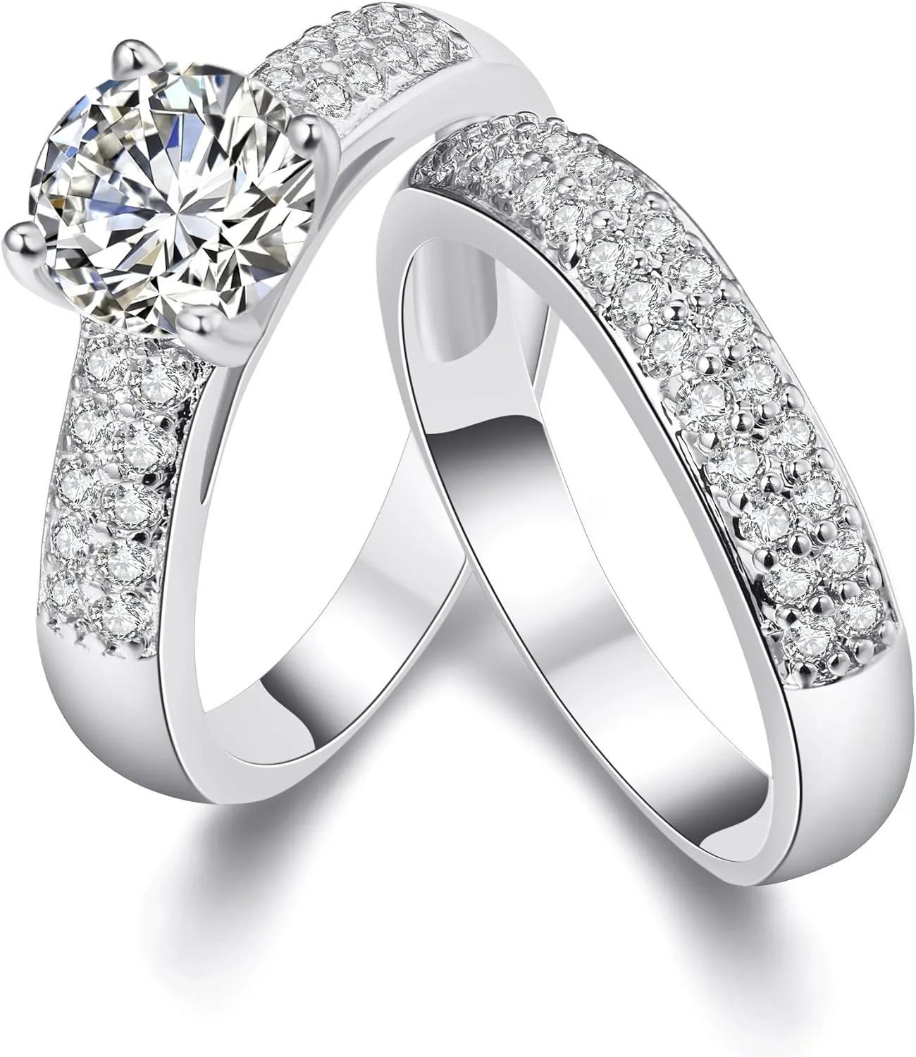 Uloveido Women's Gold and Platinum Plated AAA CZ Engagement Band Double Wedding Rings Set Fashion Bridal Rings Set for Women KR005