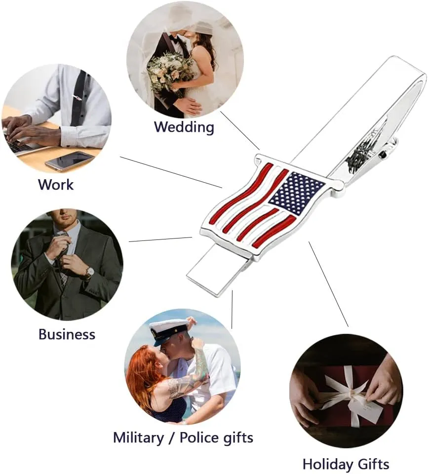 US Flag Tie Clip Clothing Accessories for Weddings, Busiess Meetings, Officers, Government Departments, Pilots, Soldiers, and Military Friends American Flag Tie Clip