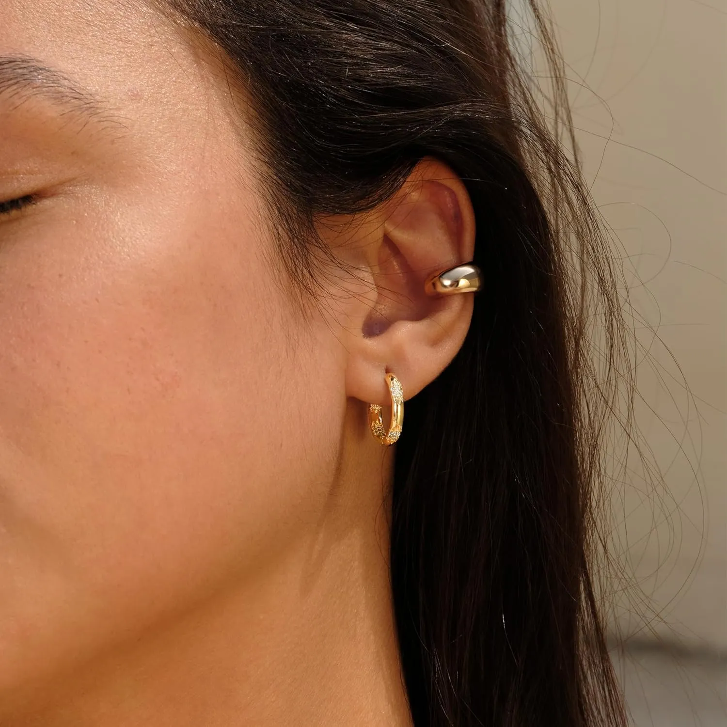 VACRONA Cubic Zirconia Huggie Earrings 14k Gold Plated Tiny Earrings Small Huggie Hoop Earrings Simple Lightweight Hoops Gift for Women