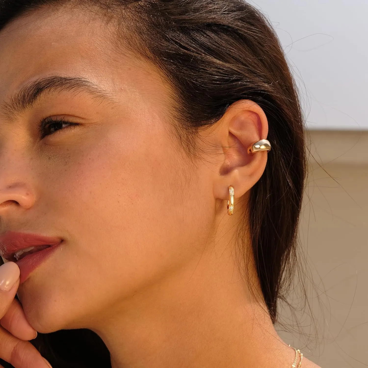 VACRONA Cubic Zirconia Huggie Earrings 14k Gold Plated Tiny Earrings Small Huggie Hoop Earrings Simple Lightweight Hoops Gift for Women