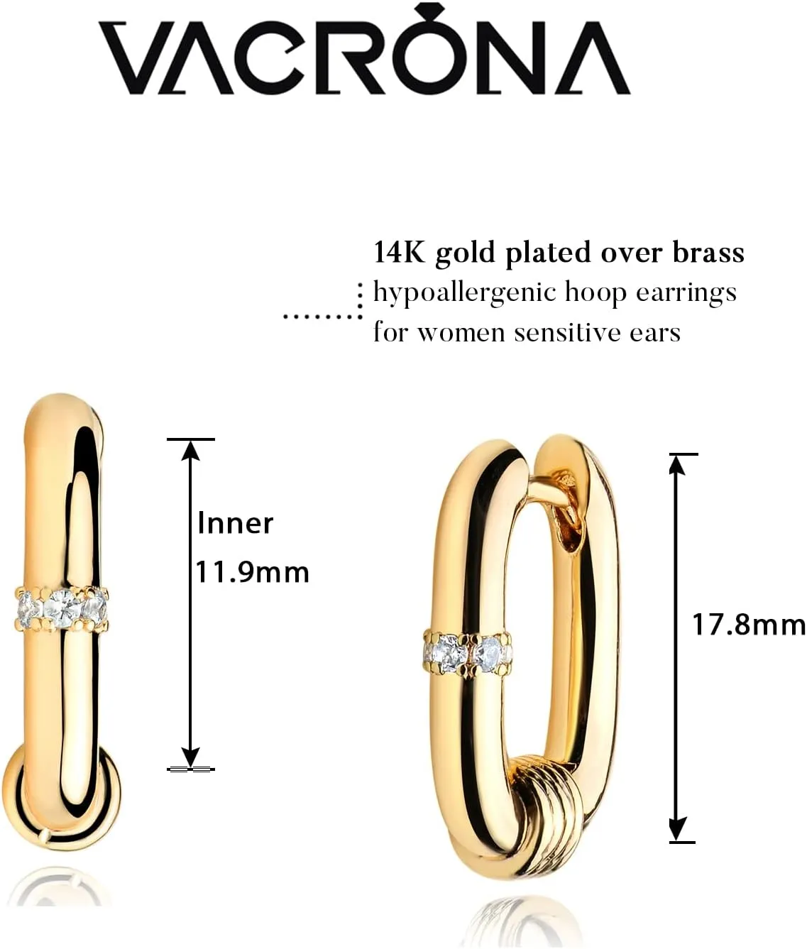 VACRONA Cubic Zirconia Huggie Earrings 14k Gold Plated Tiny Earrings Small Huggie Hoop Earrings Simple Lightweight Hoops Gift for Women
