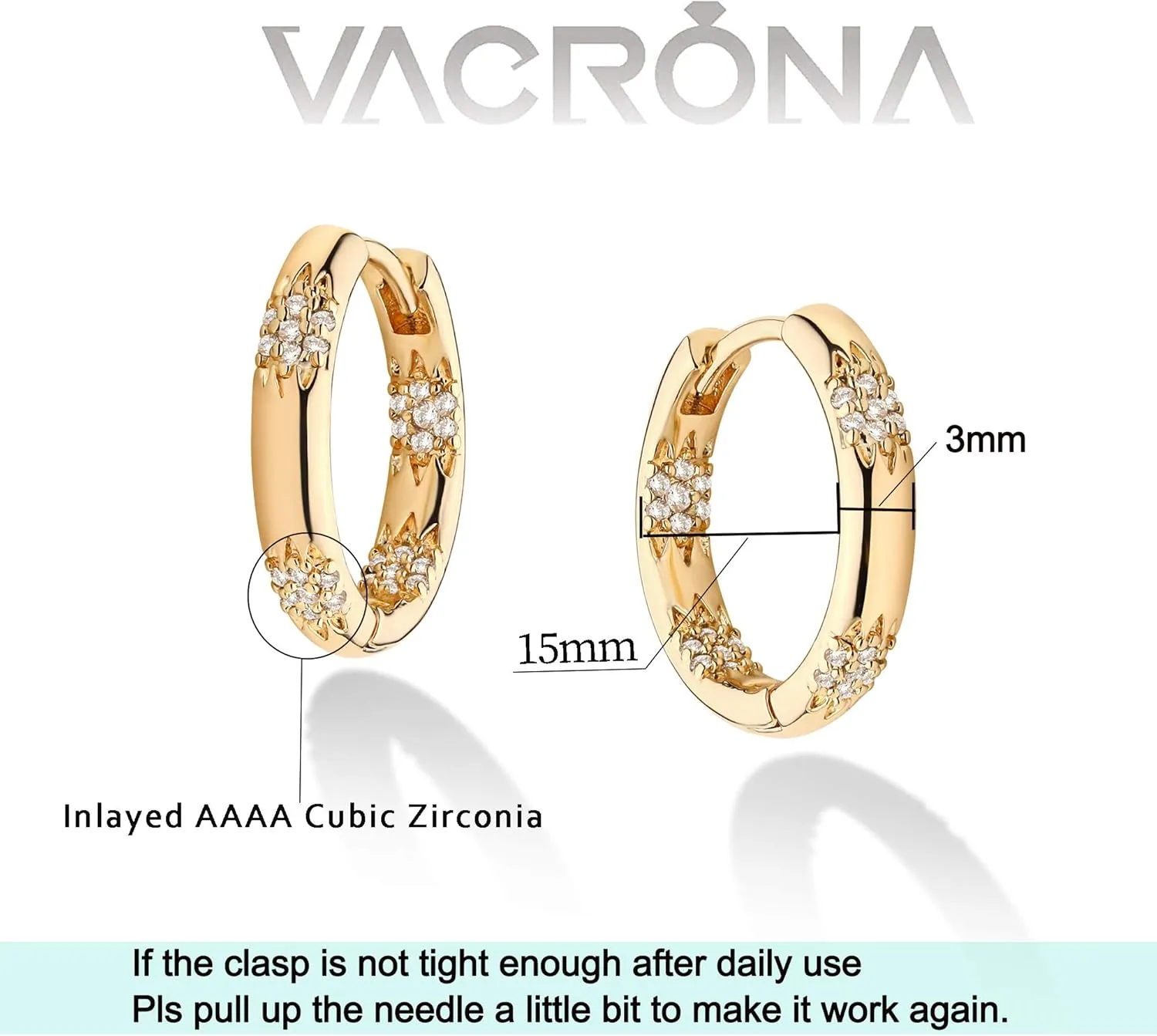 VACRONA Cubic Zirconia Huggie Earrings 14k Gold Plated Tiny Earrings Small Huggie Hoop Earrings Simple Lightweight Hoops Gift for Women