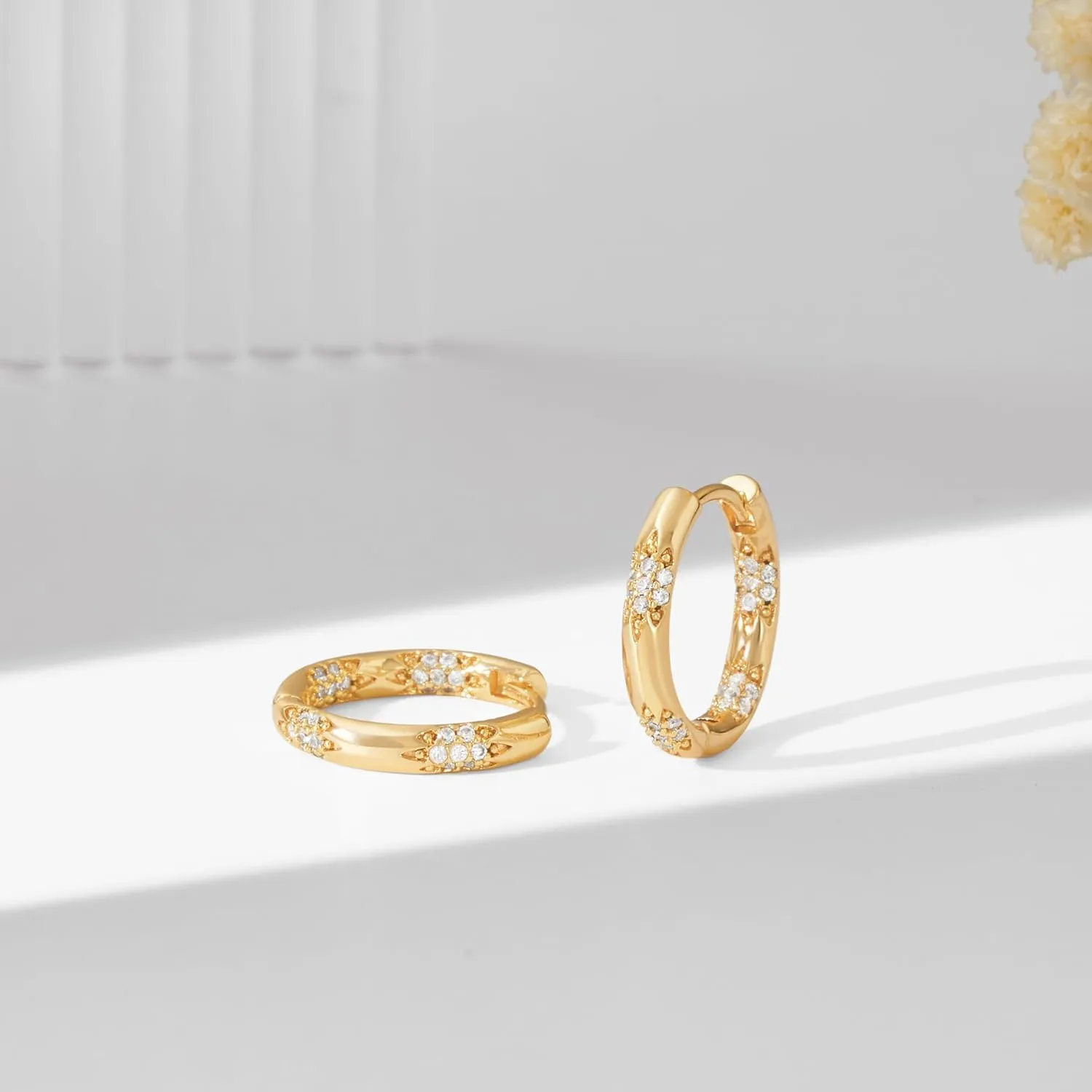 VACRONA Cubic Zirconia Huggie Earrings 14k Gold Plated Tiny Earrings Small Huggie Hoop Earrings Simple Lightweight Hoops Gift for Women