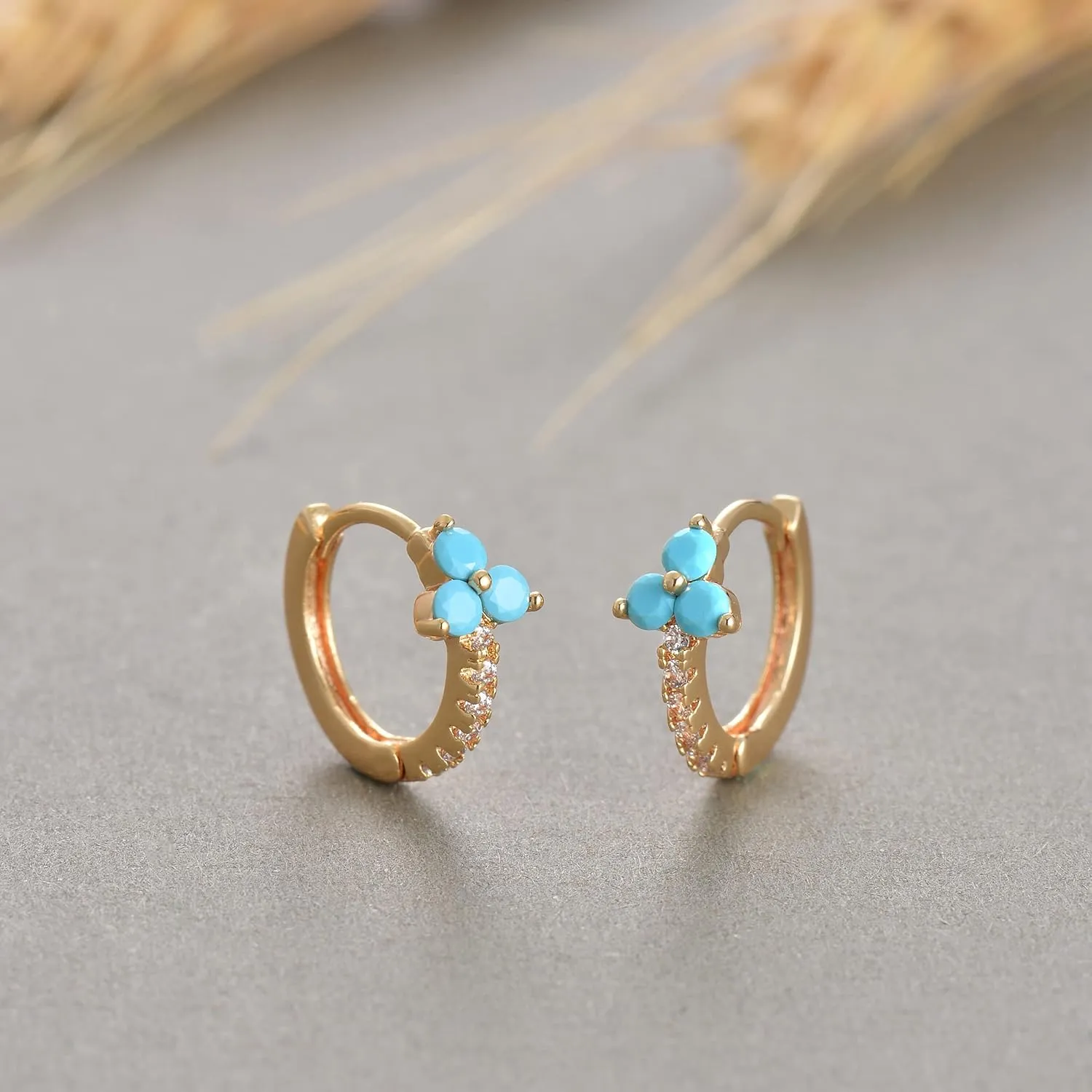 VACRONA Huggie Earrings for Women 18k Gold Plated Turquoise Huggie Hoop Earrings Cute Earrings Gifts for Her