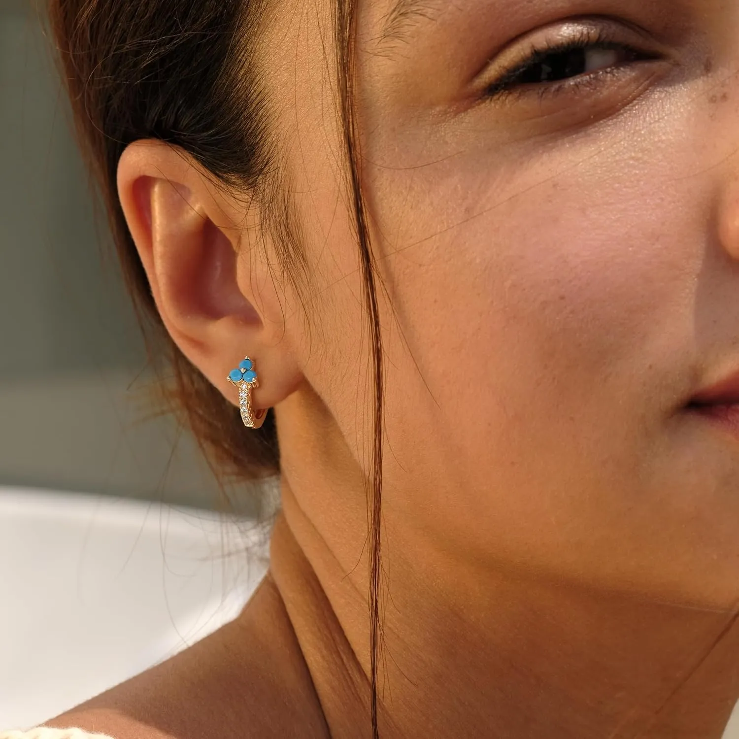 VACRONA Huggie Earrings for Women 18k Gold Plated Turquoise Huggie Hoop Earrings Cute Earrings Gifts for Her