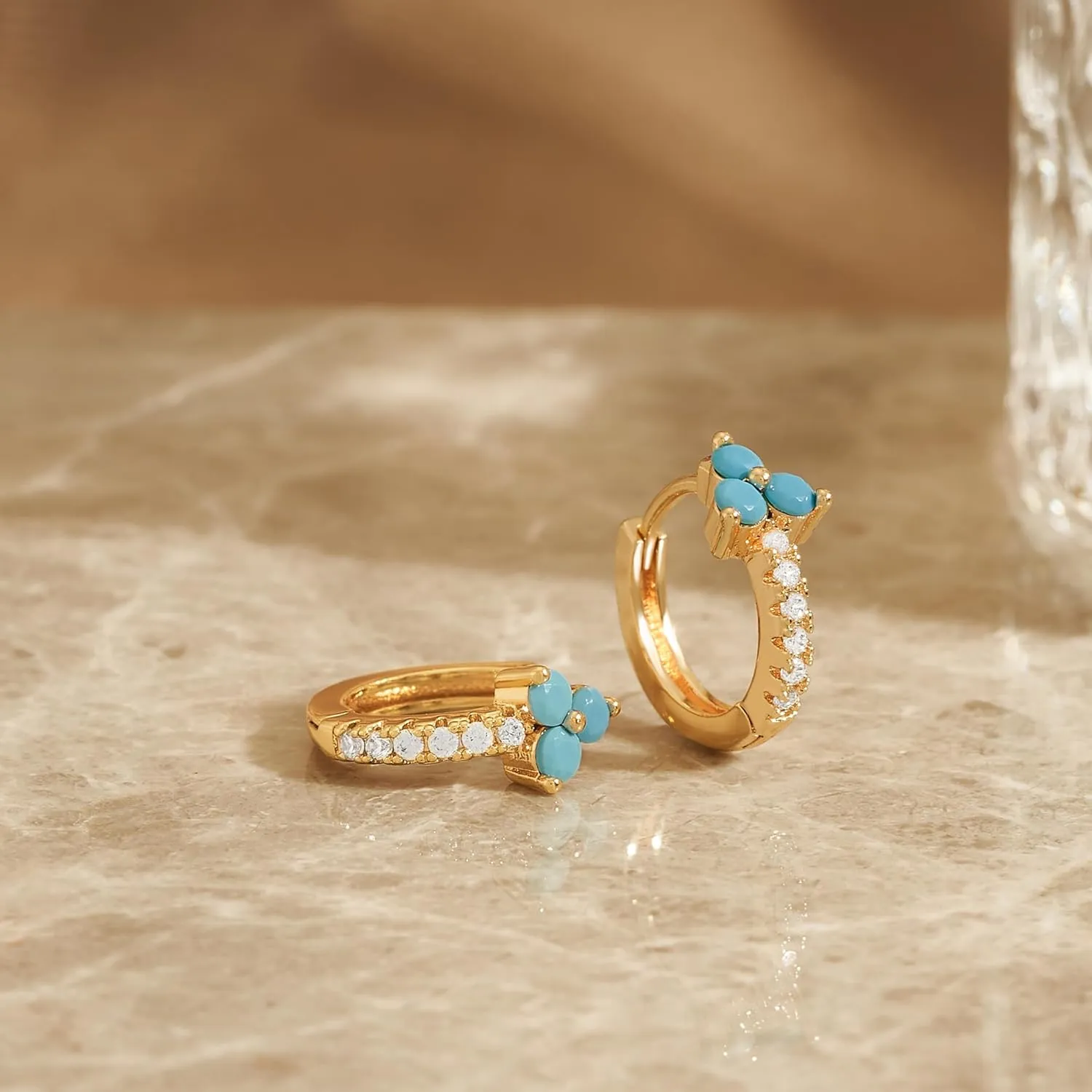 VACRONA Huggie Earrings for Women 18k Gold Plated Turquoise Huggie Hoop Earrings Cute Earrings Gifts for Her