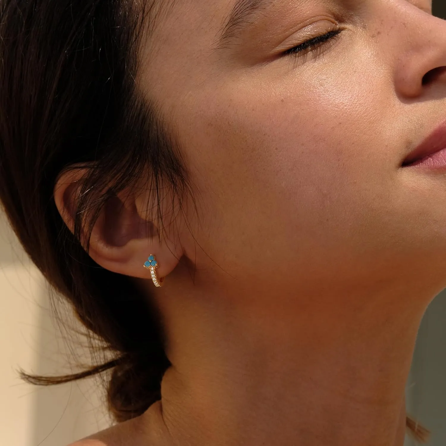 VACRONA Huggie Earrings for Women 18k Gold Plated Turquoise Huggie Hoop Earrings Cute Earrings Gifts for Her
