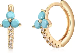 VACRONA Huggie Earrings for Women 18k Gold Plated Turquoise Huggie Hoop Earrings Cute Earrings Gifts for Her