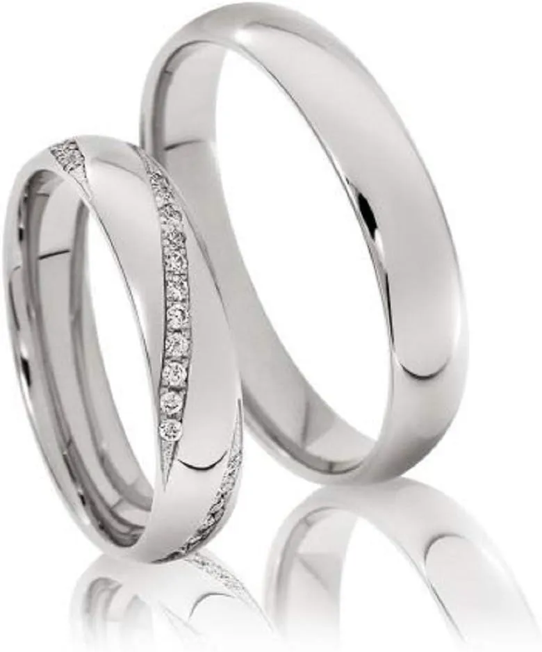 Valentine's Day Gift Round Cut White Diamond Sterling Silver Real Love Engagement Set Couple Rings Band For Women's & Men's