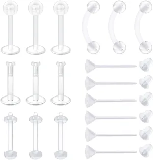 VCMART Clear Earrings for Sports Work Surgery Mix Set Plastic Clear Piercing Retainer Clear Cartilage Helix Tragus Conch Daith Ear Lobe Eyebrow Septum Nose Lip Labret Monroe Piercing Retainer 16g 20g
