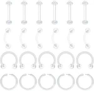 VCMART Clear Earrings for Sports Work Surgery Mix Set Plastic Clear Piercing Retainer Clear Cartilage Helix Tragus Conch Daith Ear Lobe Eyebrow Septum Nose Lip Labret Monroe Piercing Retainer 16g 20g