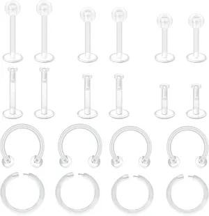 VCMART Clear Earrings for Sports Work Surgery Mix Set Plastic Clear Piercing Retainer Clear Cartilage Helix Tragus Conch Daith Ear Lobe Eyebrow Septum Nose Lip Labret Monroe Piercing Retainer 16g 20g