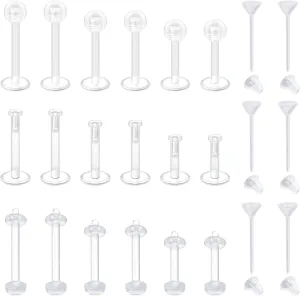 VCMART Clear Earrings for Sports Work Surgery Mix Set Plastic Clear Piercing Retainer Clear Cartilage Helix Tragus Conch Daith Ear Lobe Eyebrow Septum Nose Lip Labret Monroe Piercing Retainer 16g 20g