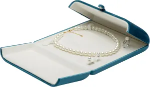 Velvet Big Pearl Necklace and Ring Earring Pendant Gift Box Jewelry Storage Case (Blue)
