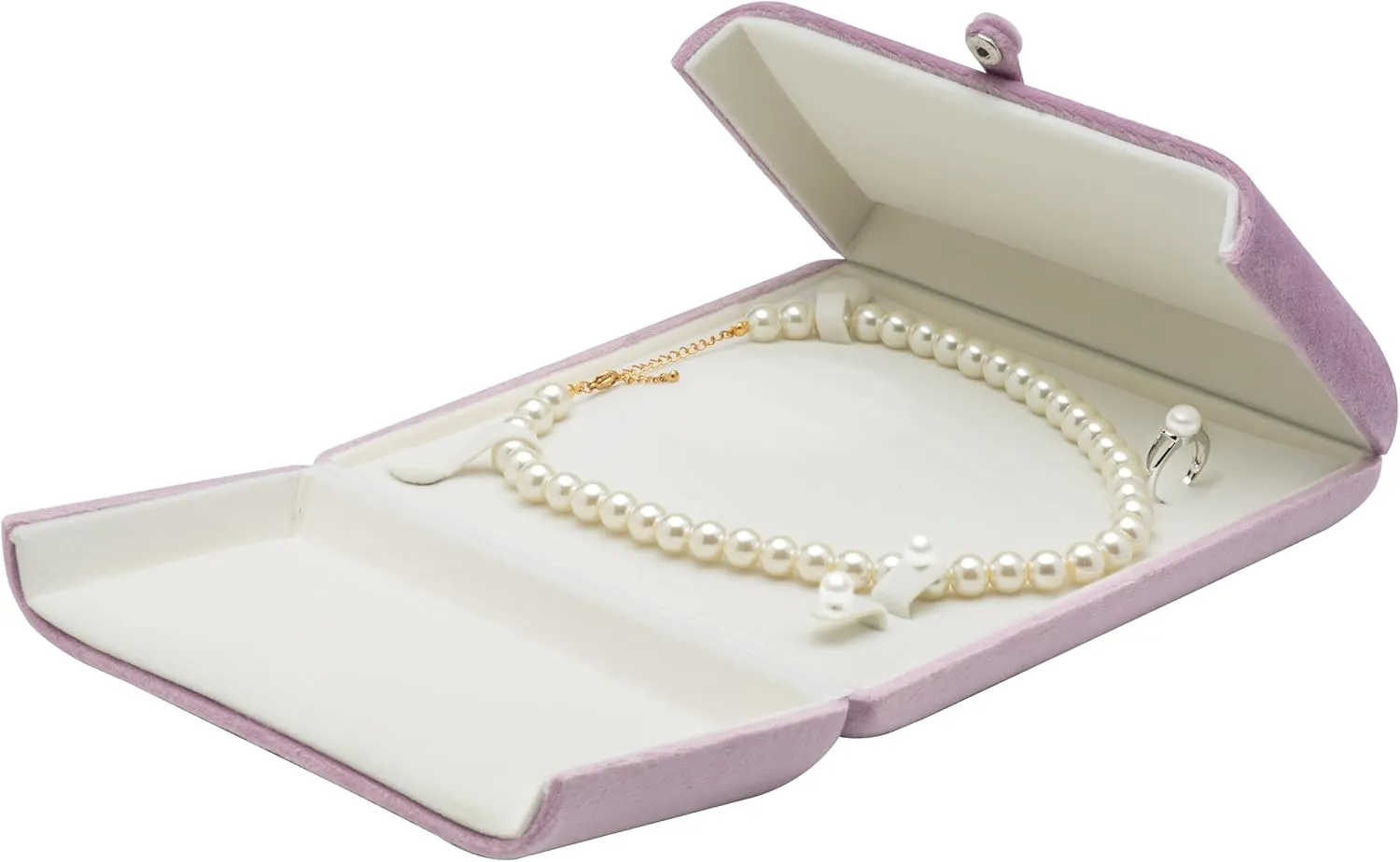 Velvet Big Pearl Necklace and Ring Earring Pendant Gift Box Jewelry Storage Case (Purple)