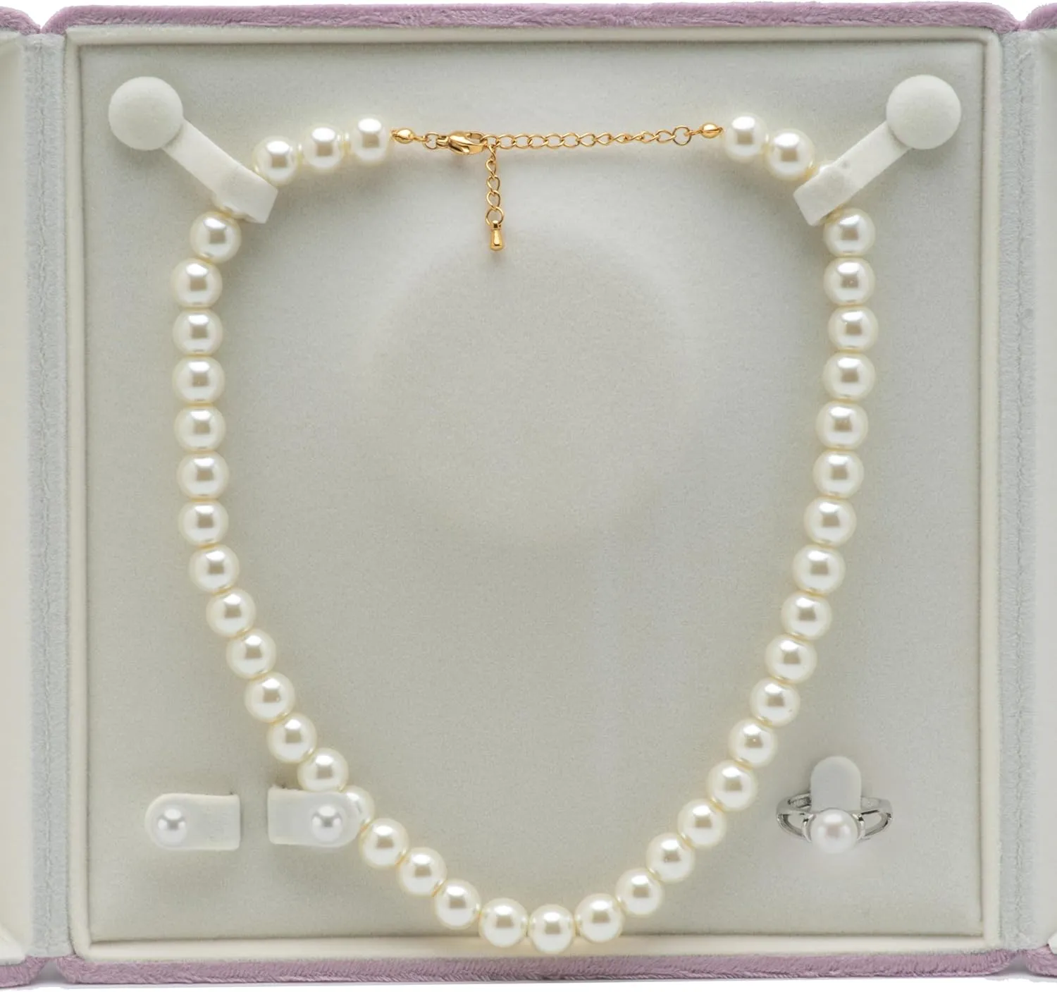 Velvet Big Pearl Necklace and Ring Earring Pendant Gift Box Jewelry Storage Case (Purple)