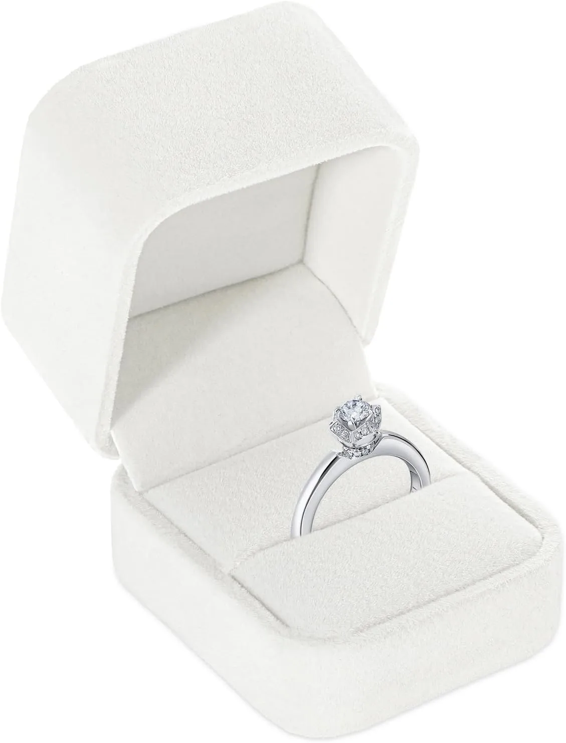 Velvet Ring Box Wedding Valentine's Day, White Jewelry Ring Gift Box, Premium Engagement Ring Gift Box Jewelry Ring Display Holder Case for Engagement Proposal Birthday Wedding Jewelry Gift Box