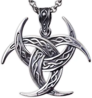 Viking Skaldenmet Odin Triple Horn Necklace - Viking Men Pendant - Comes With 22 Inch Long Chain - Viking Celtic Trinity Knotwork - Crescent Moon - Men Gifts Jewelry
