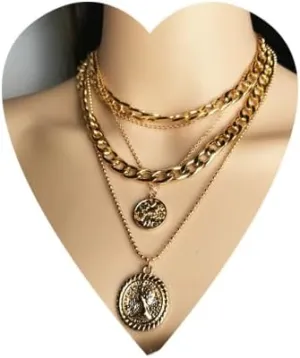 Vintage Golden Coins Choker Necklace Layered Coins Choker Necklace Bohemian Cuban Chunky Choker Gothic Coins Dangle Choker Necklace for Women