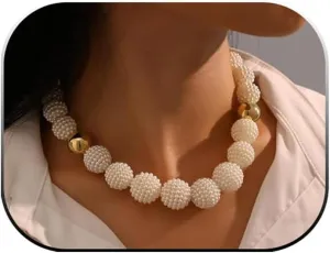 Vintage Irregular Necklace Chunky Curved Tube with Beaded Necklace Baroque Handmade Pearl Necklace 14k Gold Filled Handmade Elegant Necklace African Wedding Jewelry for Women