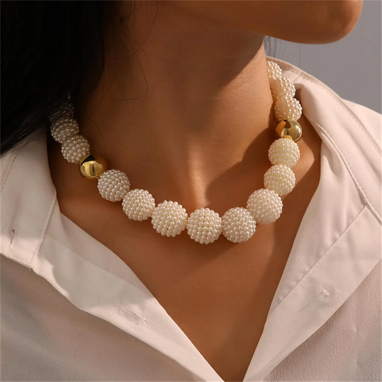 Vintage Irregular Necklace Chunky Curved Tube with Beaded Necklace Baroque Handmade Pearl Necklace 14k Gold Filled Handmade Elegant Necklace African Wedding Jewelry for Women